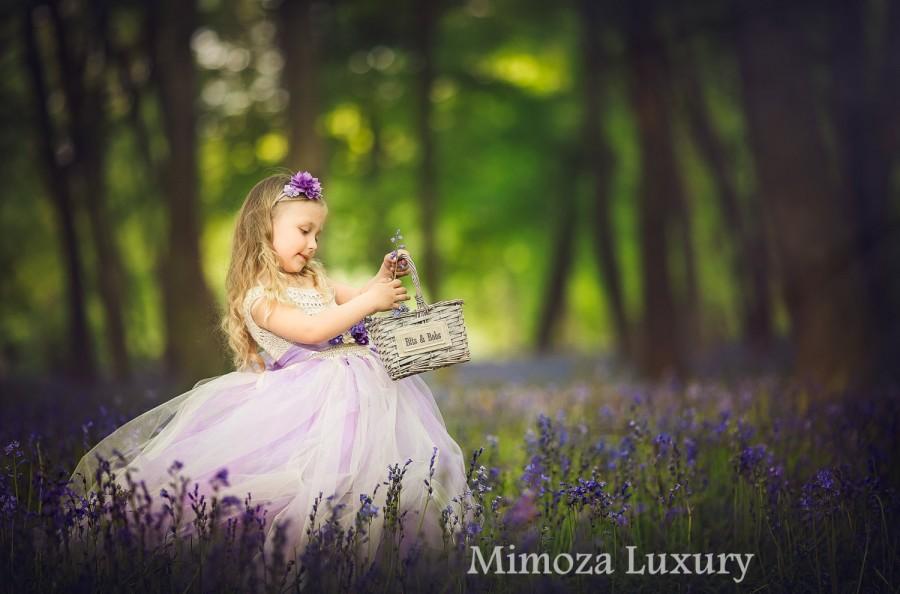Mariage - Ivory Lavender Flower girl dress, tutu dress bridesmaid dress, princess dress, crochet top tulle dress, knit top tutu dress lavender lilac