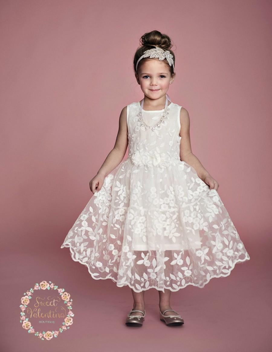 Hochzeit - Gorgeous White Lace Dress, white flower girl dress,country flower girl dress, Shabby chic flower girls lace dress, rustic flower girl dress