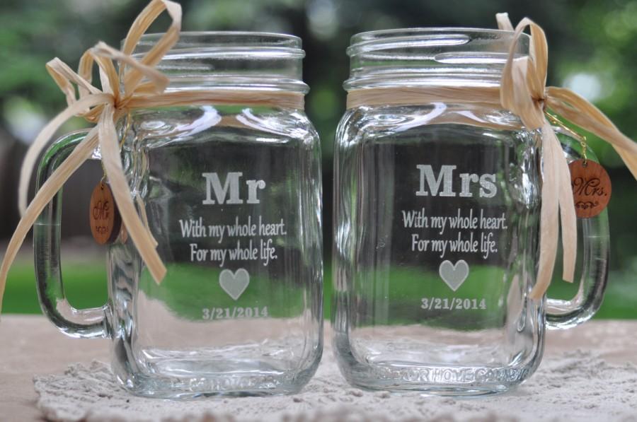 Свадьба - Mr and Mrs Sweetheart Table Mason Jars - Heart - Choose Handle Directions