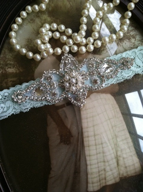 Hochzeit - Wedding Garter - Garters - Bridal Garter- Mint garter-Keepsake-Ivory Lace Garter Set - Something Blue - Cream-Vintage Garter - Bridal Garter