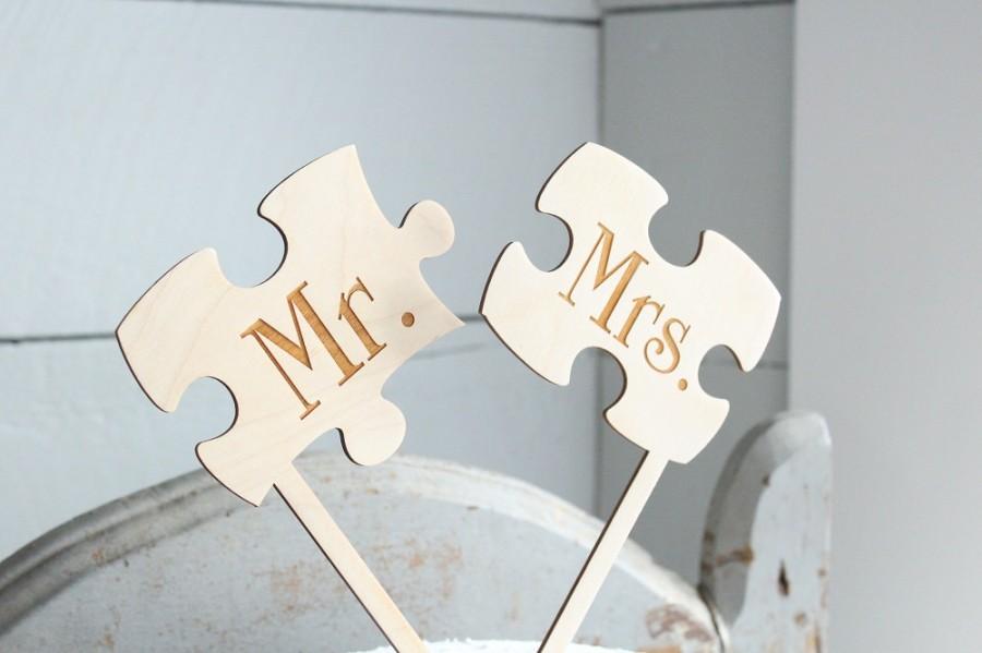 Hochzeit - Puzzle Pieces Cake Topper Mr and Mrs Puzzle Piece Cake Topper Puzzle Cake Topper Wedding Cake Topper Rustic Cake Topper 