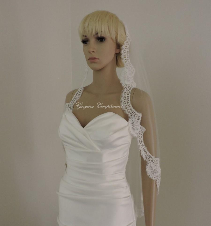 Hochzeit - Vintage French Alencon Lace Wedding Mantilla Bridal Veil