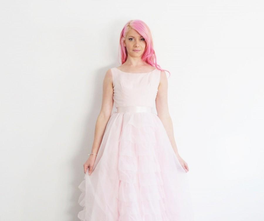 Wedding - pastel pink fairytale wedding gown . mid century tiered ruffles .extra small.xs .sale