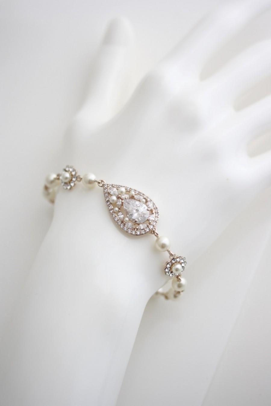 Mariage - Bridal Bracelet Rose Gold Wedding Jewelry Teardrop Crystal Bracelet Wedding Gift for Her  VIVIENNE