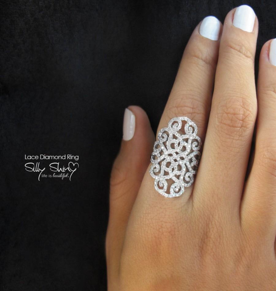 Hochzeit - Duchess Lace Diamond Ring , Unique Pave Diamond Ring 
