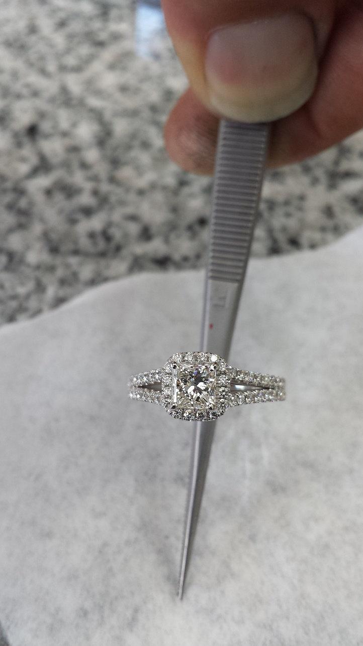 Mariage - 1.50 Carat Princess & Round Brilliant Cut Diamond Halo Anniversary Engagement Ring in 14k White Gold