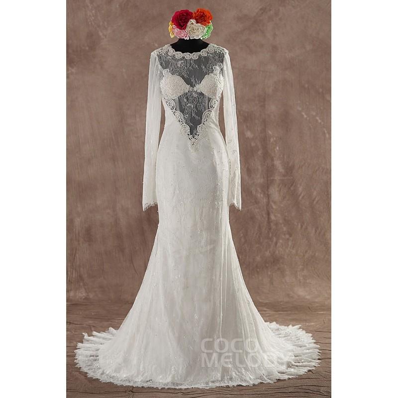 زفاف - Sexy Court Train Lace Ivory Long Sleeve Open Back Wedding Dress with Beading and Appliques - Top Designer Wedding Online-Shop