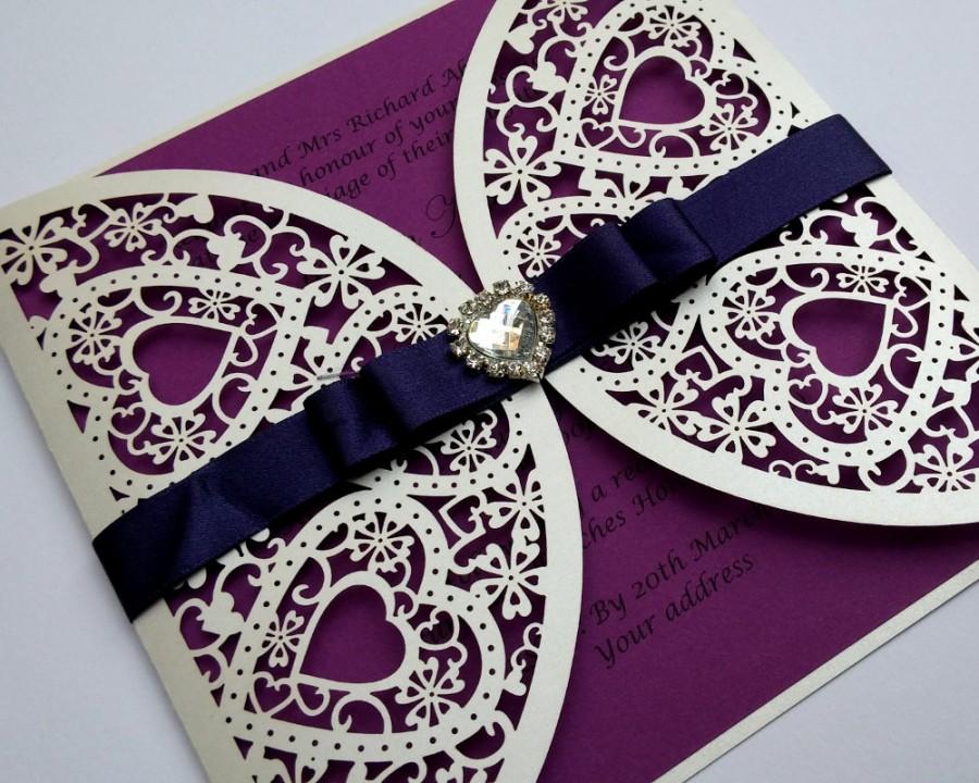 زفاف - 25 Personalised heart laser cut wedding invitations