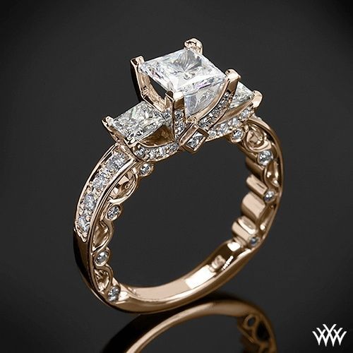 زفاف - 20k Rose Gold Verragio Bead-Set Princess 3 Stone Engagement Ring