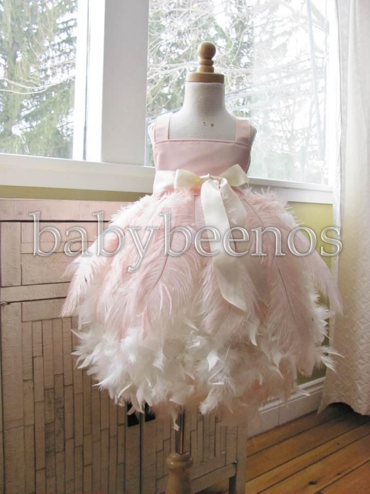 زفاف - Blush flower girl dress, Ostrich Feather Flower Girl Dress - CHARLOTTE - Feather dress, flower girl dress, Ivory dress, Blush pink dress