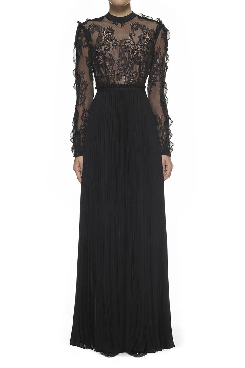 زفاف - Self-Portrait Moni Lace Pleated Dress Black