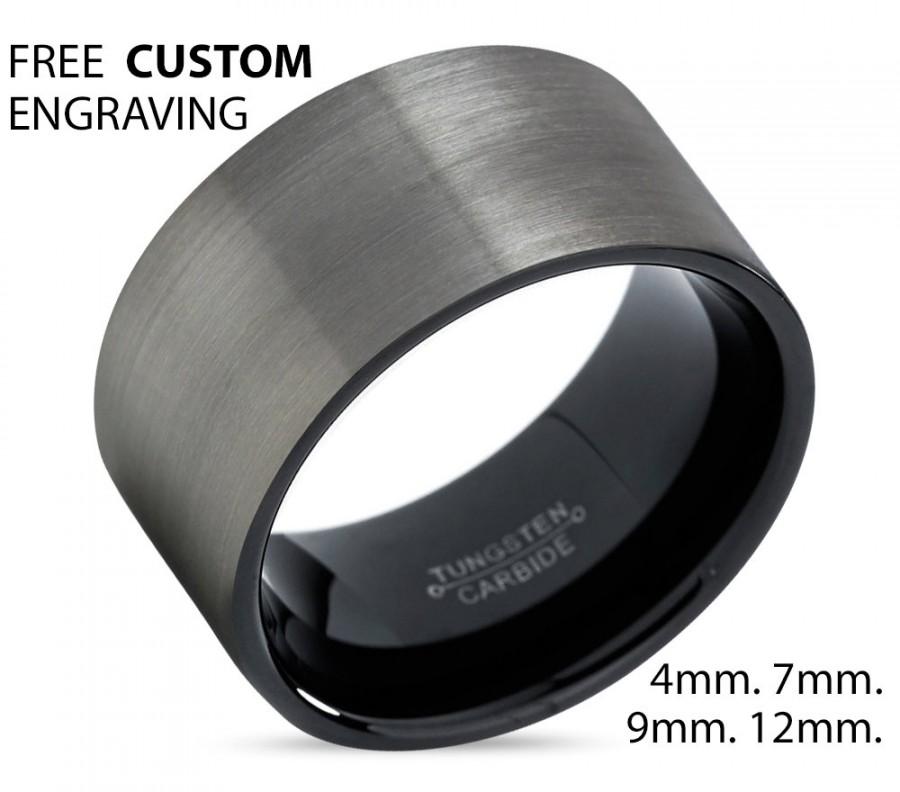 زفاف - GUNMETAL Tungsten Ring Black Wedding Band Ring Tungsten Carbide 12mm Ring Man Wedding Band Male Women Anniversary Matching