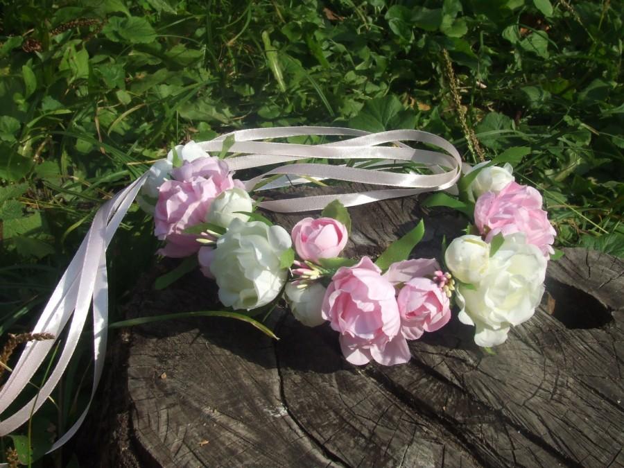 Свадьба - Floral Wreaths for Girls With Pink and White Flowers, WEDDING HAIR ACCESSORIES, Flower Crown Headband, Bridal Headband, Pink flower Crown