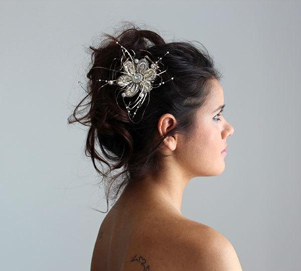 Hochzeit - Bridal Hair comb,  Vintage Style Hand Embroidered Hair Comb, Bridal Hair Accessories,  Wedding Hair Accessory