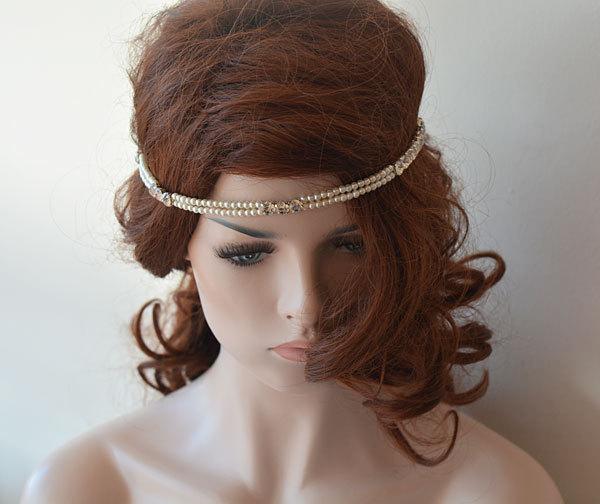 زفاف - Pearl and Rhinestone Headband, Wedding Headband, Bridal Headpiece, Bridal Hair Jewelry, Bridal Hair Accessories