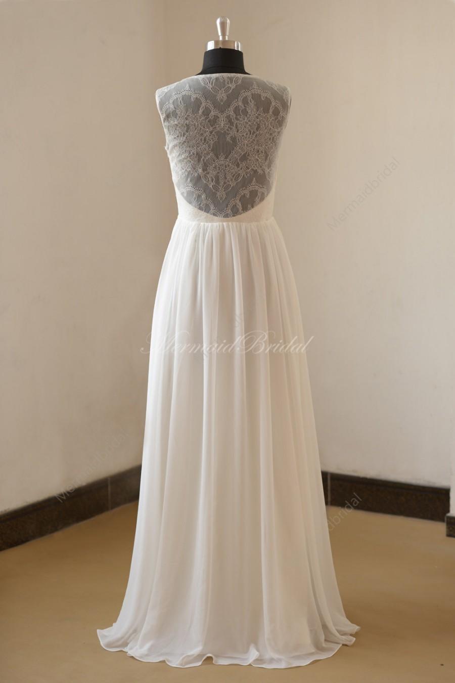 Mariage - Open back/ Backless chiffon lace wedding dress,outdoor, destination a line wedding dress