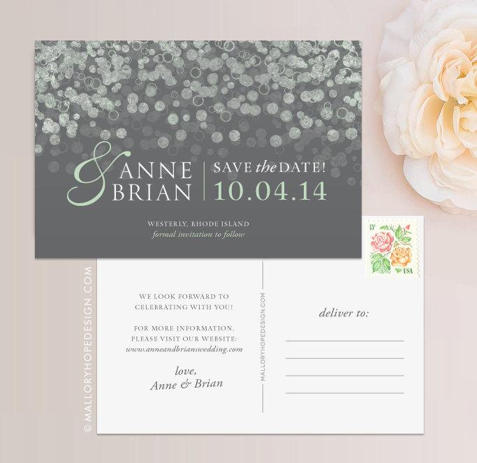 Mariage - Champagne Bubbles Save the Date Postcard / Magnet / Flat Card - Sparkle Save the Date, Lights Save the Date, Champagne Save the Date