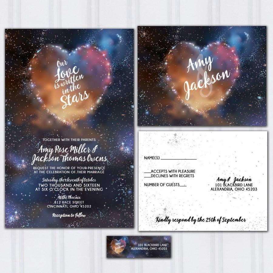 Wedding - Galaxy Wedding Invitations, Stars and Space Invite Set, Written in the the Stars Wedding Invitation, Discount Wedding, SAMPLE