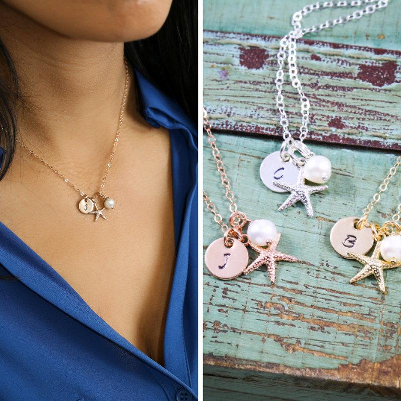 زفاف - Dainty Starfish Necklace • Personalized Starfish Charm Necklace • Bridesmaid Gift • Rose Gold Starfish •Wedding Necklaces • Starfish Initial