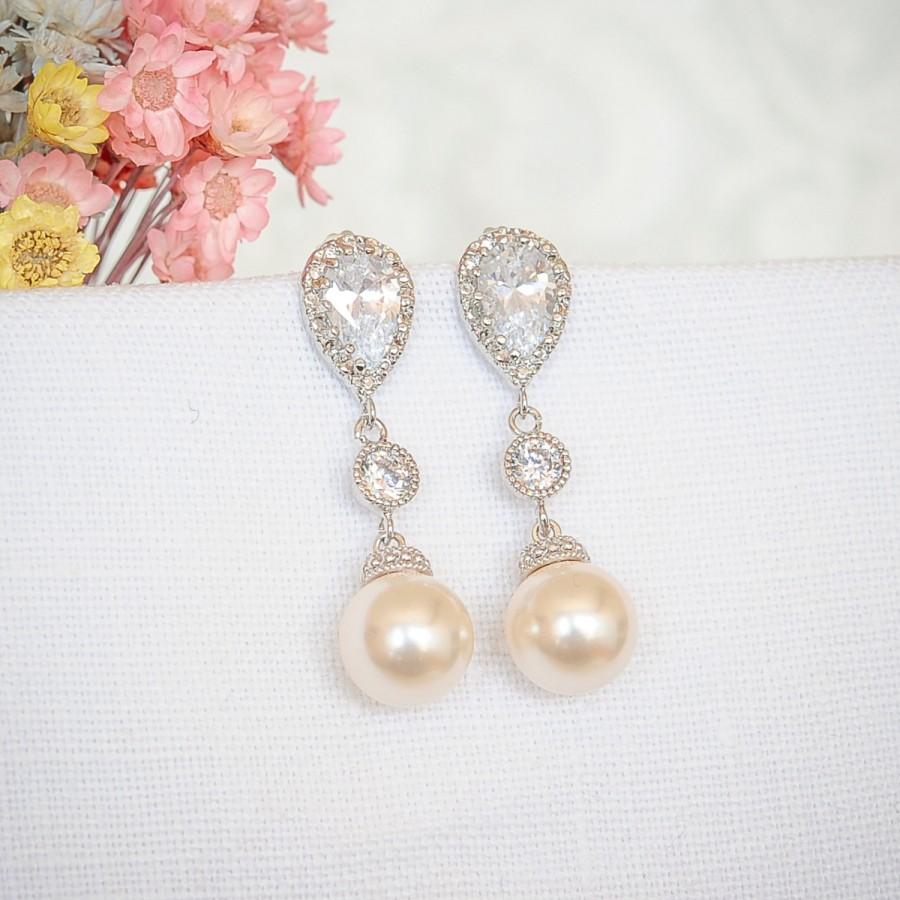 Wedding - Bridal Earrings, Crystal Wedding Earrings, Swarovski Pearl Drop Bridal Earrings, Dangle Earrings, Teardrop Earrings, Wedding Jewelry, CHERYL