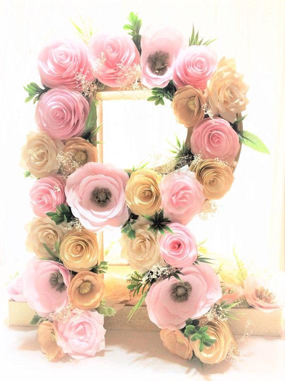 Свадьба - Paper mache letter - paper mache number - floral letters - flower letters - flower number - floral nursery decor - floral initial decoration