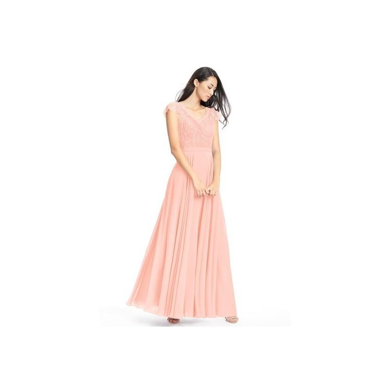 Mariage - Coral Azazie Cheryl - Chiffon And Lace Illusion V Neck Floor Length Dress - The Various Bridesmaids Store