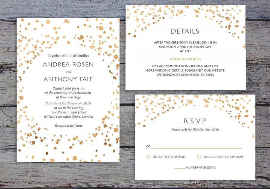 Wedding - CONFETTI SUITE - Printable Wedding Invitation, RSVP & Details Card - Bronze Confetti Style by Flamboyant Invites