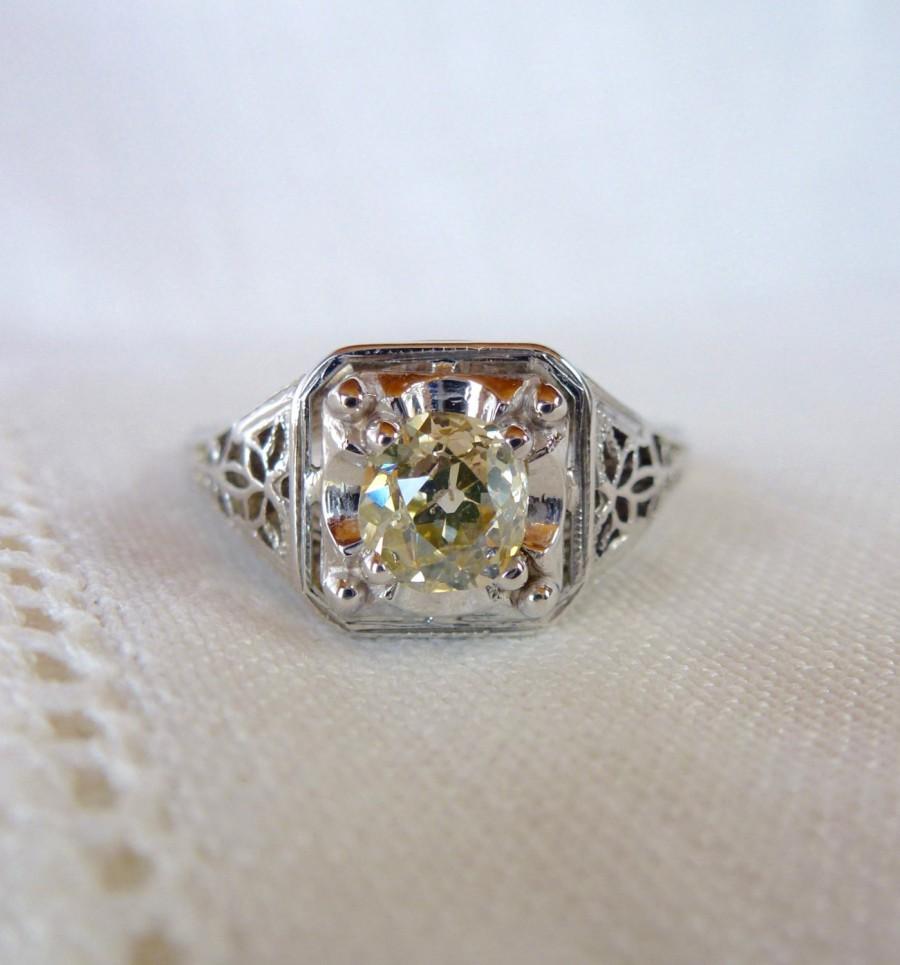 Hochzeit - An Old Cut Champagne Diamond Filigree Engagement 14kt White Gold Ring - Brooke