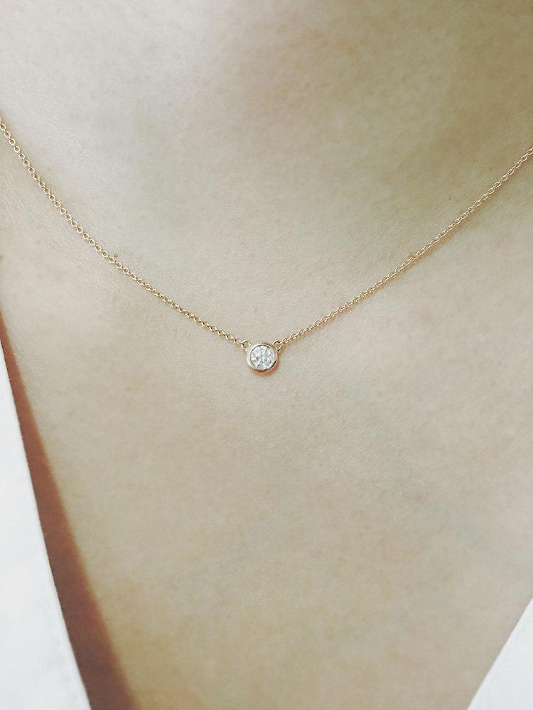 Hochzeit - SALE! Solitaire Diamond Necklace, Brilliant Cut Natural 0.20 Ct. Diamond Bezel Set Necklace, Diamond Solitaire Necklace, Minimalist Necklace