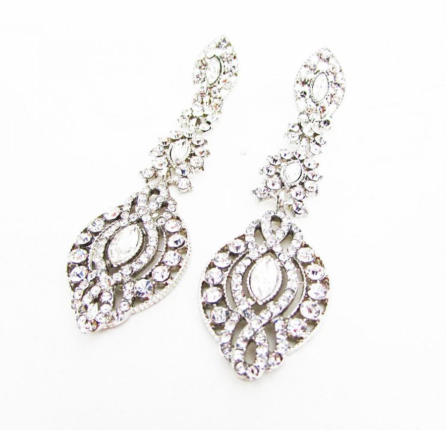 زفاف - Long Rhinestone and Crystal Earrings, Bridal Earrings, Vintage Wedding, Rhinestone Earrings, Crystal Earrings, Earrings for Bride