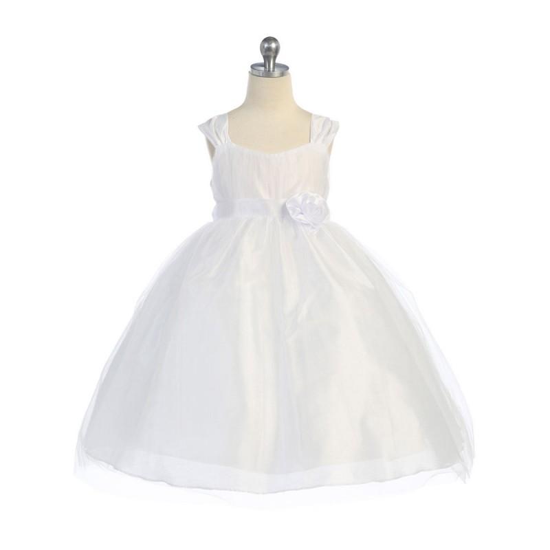 Wedding - White Empire Waist Tulle Dress w/ Poly Silk Sleeve & Sash Style: DM906 - Charming Wedding Party Dresses