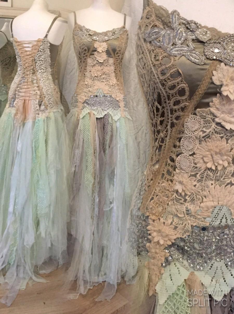 Hochzeit - Wedding dress silver goddess,ethereal wedding dress,bridal gown gold and cream, magical wedding dress,bohemian wedding dress