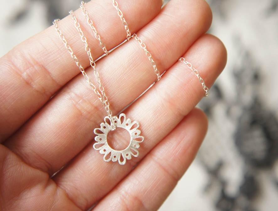 Wedding - Lingerie Tiny Cute Pendant - Silver - by Gemagenta - Black or White - Everyday Necklace, Delicate, Lace, Romantic, Sweet