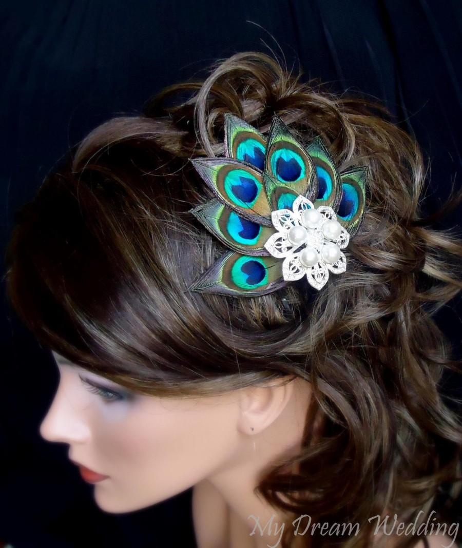 زفاف - Peacock Hair Clip. Peacock Feathers bride-bridesmaids fascinator Hair Clip. Stunning , Bridal, Wedding, Bridesmaids.  - PIA -
