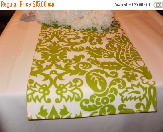 Hochzeit - ON SALE TODAY Lime Damask Runner Chartreuse and White  Amsterdam Damask Table Runner