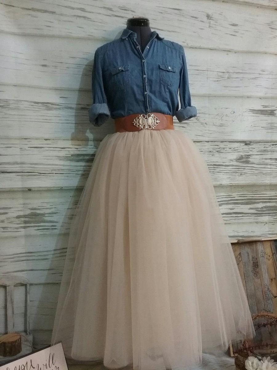 Wedding - Free Shipping to USA Custom Made Adult Floor Length  Champagne Tulle Skirt -for bridesmaid, photo prop