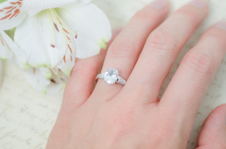 زفاف - SALE - Art Deco Engagement Ring - Solitaire Ring - Oval Cut Wedding Ring - Baguette  Ring - Vintage Style Ring - Sterling Silver