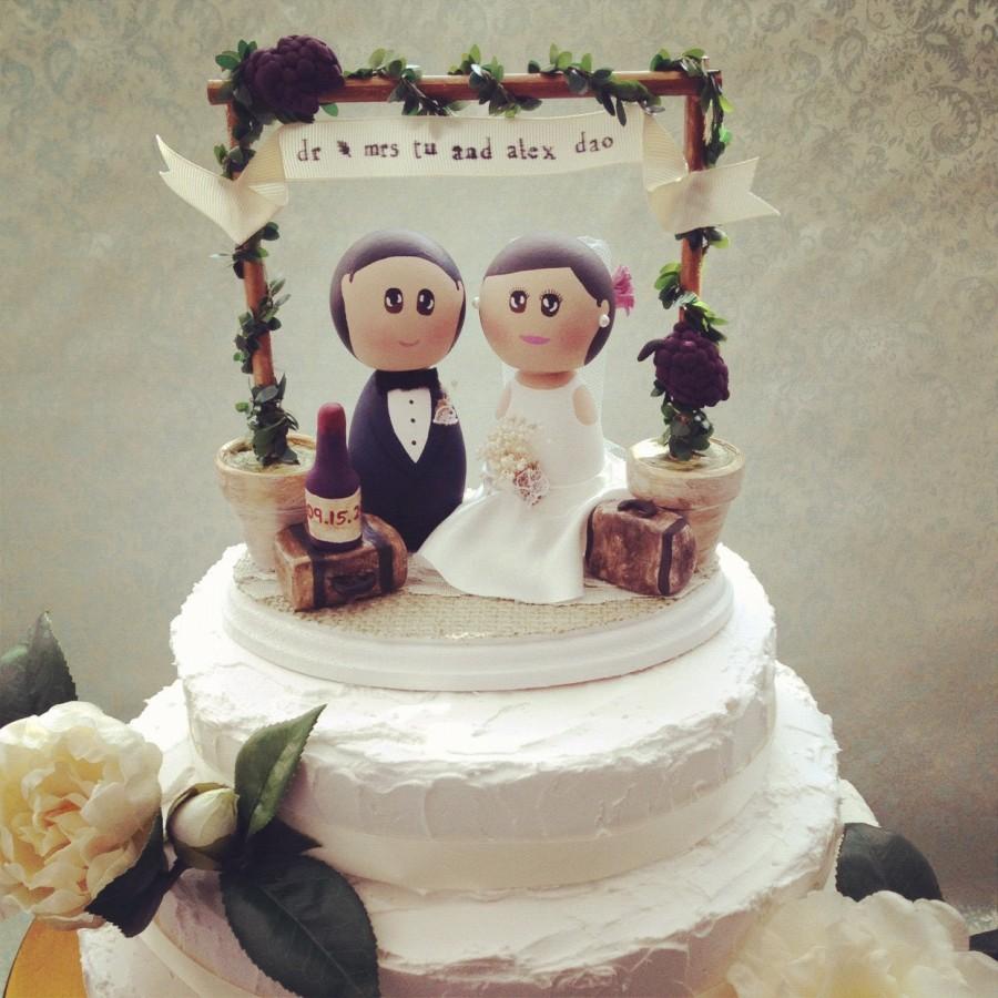 Hochzeit - Custom Rustic Vintage Winery Wedding Cake Topper Base with Bride and Groom Toppers