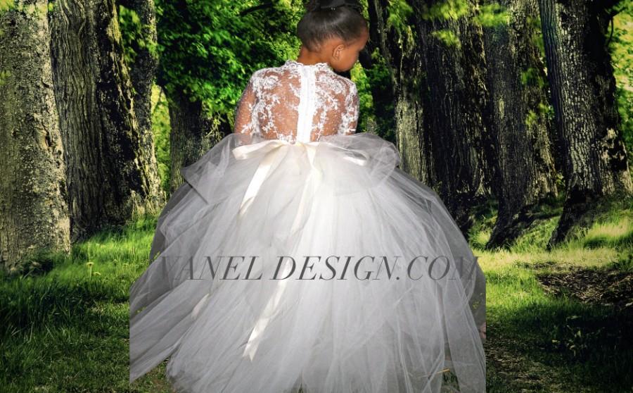 Hochzeit - Flower Girl Lace Tutu Dress Bridesmaid Chic Dress with layers of tulle Birthday Party Princes Dress