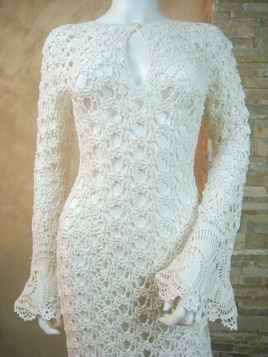 Hochzeit - Exclusive ivory crochet wedding dress, handmade crochet bride dress, lace bridal dress - the finished product in a single original