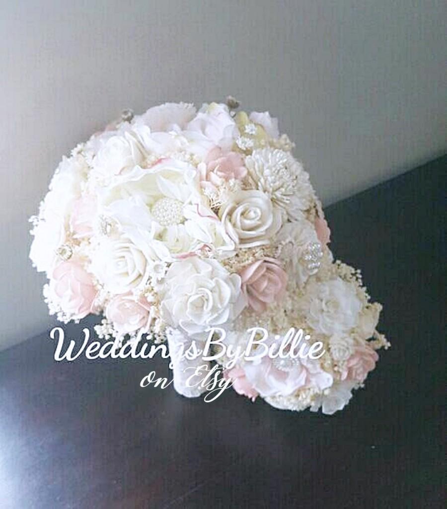 Wedding - Blush Pink Ivory Brooch Sola Bouquet, Blush Wedding, Pale Pink Wedding, Alternative Bouquet, Shabby Chic, Bridal Accessories, Sola Flowers