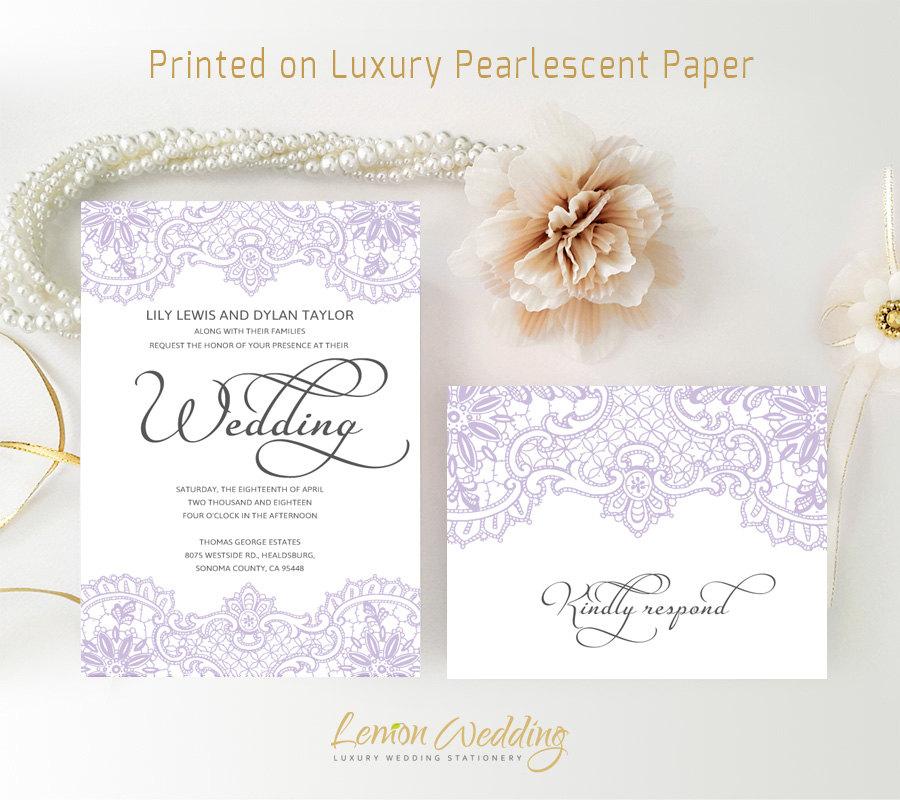 Mariage - Purple wedding Invitations printed on luxury shimmer paper 
