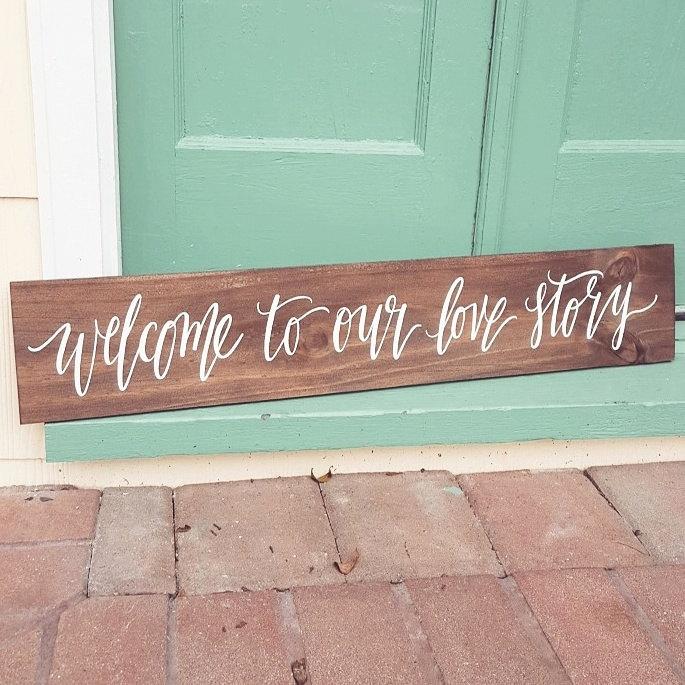 Hochzeit - Rustic Wedding Sign, Welcome to Our Love Story Sign, Wooden Wedding Sign, Rustic Home Wall Art 