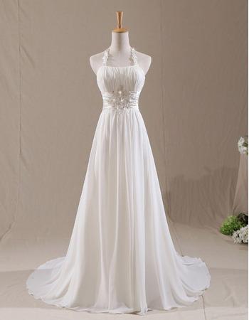 زفاف - Custom A-Line Halter Court Train Chiffon Pleated Wedding Dresses - iDreamBuy.com