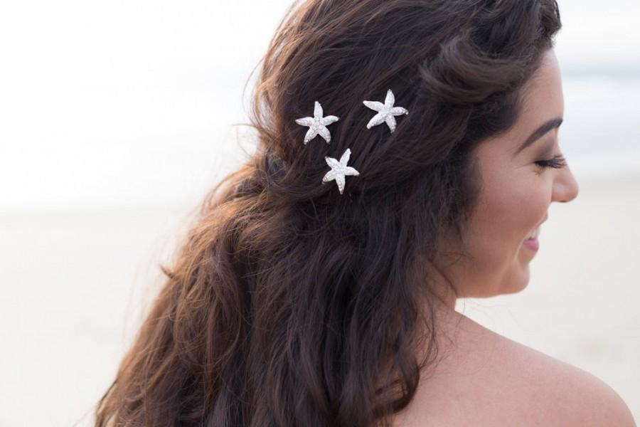 Hochzeit - Silver Rhinestone Starfish Beach Bridal Hair Pin Accessory ~ Sandy
