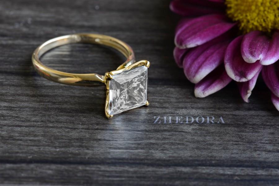 زفاف - 3 CT Yellow Gold Princess Cut Bridal Engagement Ring Solid 14K or 18k Gold, Anniversary Ring, Bridal Ring, Solitaire Ring, Wedding Band