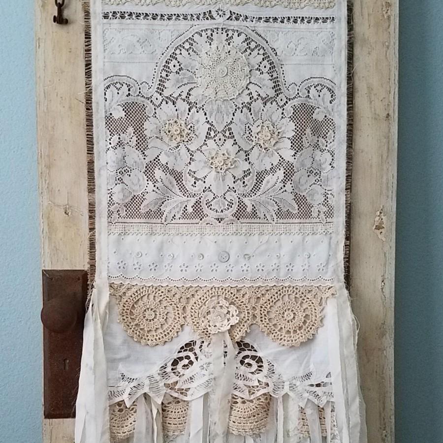 Свадьба - Love is the Thread - Vintage Burlap and Lace Shabby Chic Hand Stitched Wedding Tablecloth Runner