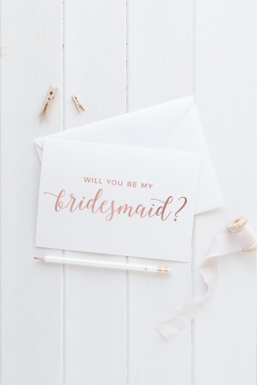 Hochzeit - Will you be my bridesmaid card // Rose Gold Will you be my bridesquad card  // wedding card // greeting card // A6 rose gold foil