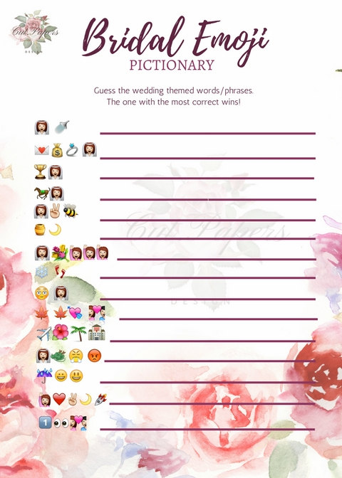 Wedding - Bridal Shower Game - Emoji Pictionary, Interactive, Fun Game! Print at home
