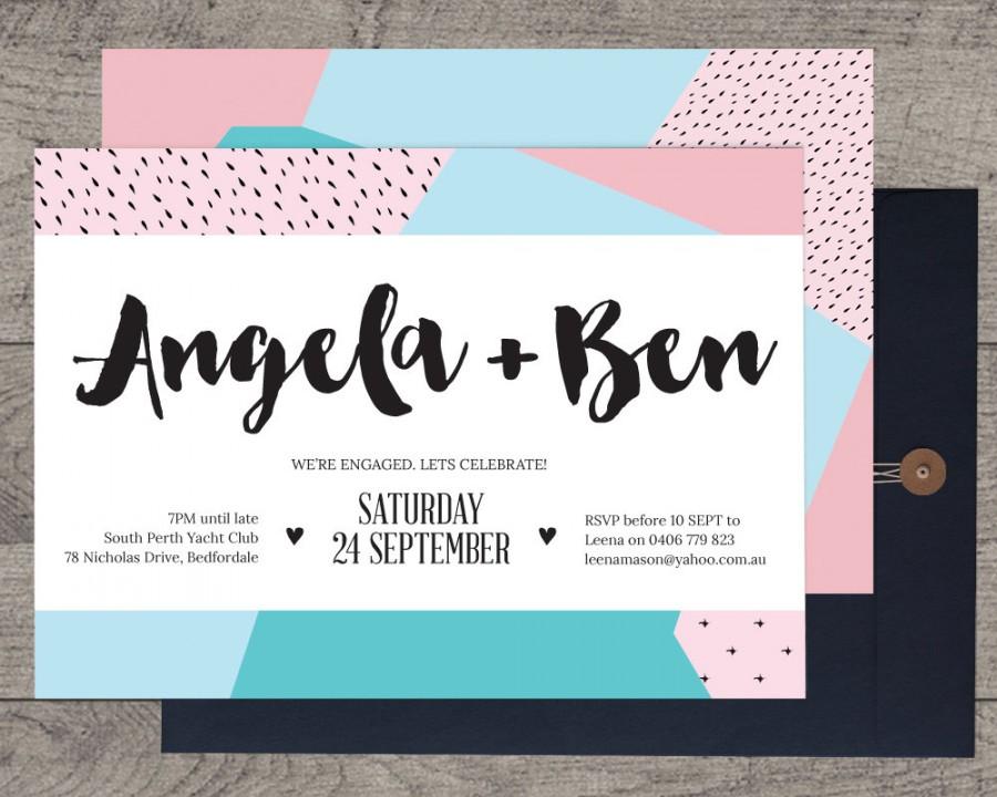 Wedding - Custom Engagement Invitation printable modern typography geometric 4 designs available digital download custom personalized personalised